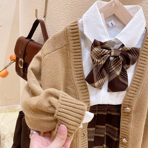 Ensemble uniforme JK pour filles, automne 2026, cardigan tricoté, chemise <span class=keywords><strong>blanche</strong></span> et <span class=keywords><strong>jupe</strong></span> plissée à carreaux, adapté aux enfants de 3 à 8 ans - Product Image 3