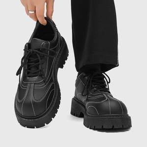 2026 New Style Black Lace-Up Casual Leather Shoes Wide Toe Comfortable Low-<b>Top</b> Thick Sole Men's Shoes - Product Image 1