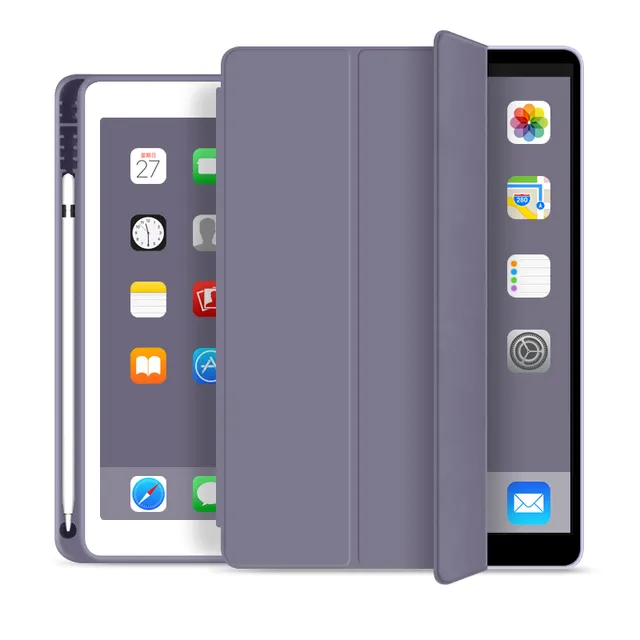Casing untuk iPad 10.2 inci 7th. 9 Gen 2020 baru dengan tempat pensil lipat tiga kulit PU penutup pintar bangun tidur Slot pena