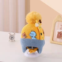 Nouveau bonnet d'hiver pour enfants, motif dessin animé mignon, double couche épaisse, protection des oreilles, en laine tricotée, pour garçons, bonnet tendance à enfiler