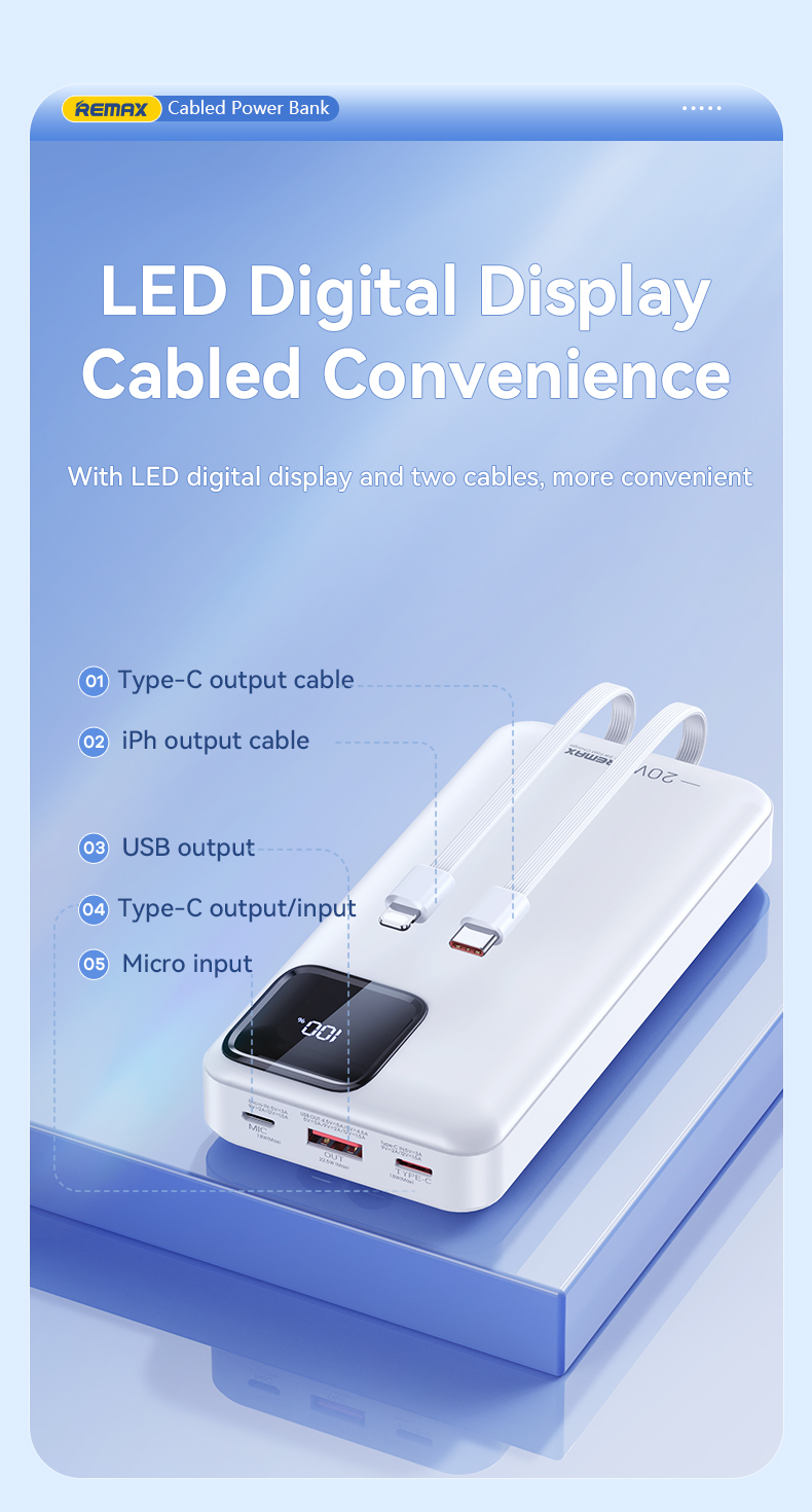 Remax RPP-513 22.5W Aluminum PD Qc 3.0 Powerbank 20000Mah Type-C description image 5
