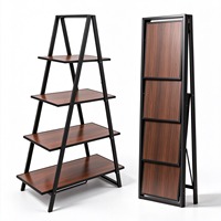Étagère pliante en fer noir à quatre niveaux, étagère de rangement triangulaire autoportante, revêtement poudré, 44 x 88 x 146 cm, salon