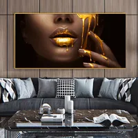 Affiche sur toile Golden Lips, art mural scandinave, portrait de femme sexy, impression HD, encre imperméable, décoration intérieure, salon