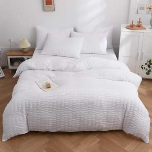 बुना हुआ धारीदार सीयरकर बिस्तर सेट चार-टुकड़ा धोया हुआ कपास फिट शीट घरेलू उपयोग के लिए ठोस पैटर्न - Product Image 1