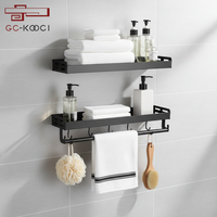 Étagères de salle de bain murales Poinçon gratuit Porte-serviettes en aluminium noir Articles de toilette Gel douche Rangement Table à langer Accessoire