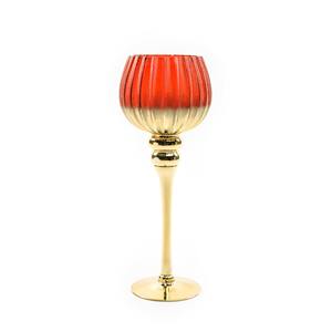 Porte-bougie en verre à brûleur unique DIAM. 13 H. 35CM OR ET ROUGE - Product Image 1