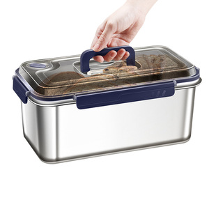 304 Stainless Steel Food <b>Storage</b> Container Rectangle Clip On Lid Portable Lunch <b>Box</b> Kitchen Refrigerator Sealed <b>Storage</b> - Product Image 1