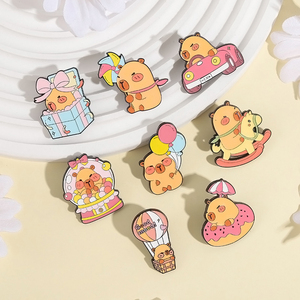 Sming pins phim hoạt hình cá heo tâm trạng tốt Pin men capybara khinh khí cầu cối xay gió Carousel công viên giải trí huy hiệu ve áo - Product Image 3