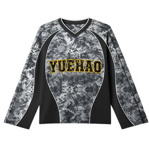 <span class=keywords><strong>Maillot</strong></span> de sport rétro à manches longues personnalisé avec col en V et imprimé camouflage à rayures par sublimation pour homme – <span class=keywords><strong>Hockey</strong></span> sur glace, football, basketball - Product Image 2