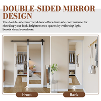 Porte coulissante miroir Wekis en verre et acier, panneau blanc apprêté pré-percé avec kit de quincaillerie pour projet de placard ou salle de bain
