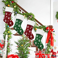 Bas de Noël en velours brodé de pattes de chien de 18 pouces pour décorations d'arbre de Noël Chaussettes cadeau Noel