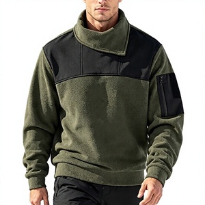 Men's Olive Green Fleece Jacket Pullover Casual Winter Outdoor Wear Breathable Waterproof Windproof Regular Fit Solid Front Logo - Product Image 1