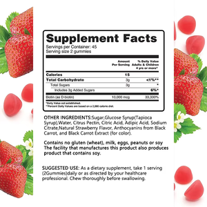 Hot Selling 10000NCG Biotin Gummies Strawberry Flavor <b>Supplement</b> with Biotin Improve Immune System and Promote Digestive Health - Product Image 2