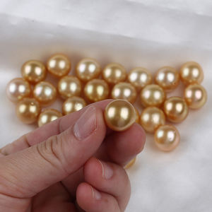 Cuentas de perlas doradas redondas de agua salada, naturales y reales, 12-13mm - Product Image 3