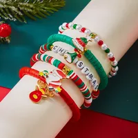 Ensemble de 4 bracelets en perles d'argile polymère, sapin de Noël, Père Noël, cerf, flocon de neige, bijoux pour femmes, bracelets à breloques multicouches