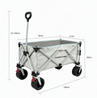 Chariot de camping pliable tout-terrain à une seule poussée, gain de place, frein avant pivotant à 360°, poignée réglable, chariot utilitaire