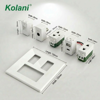 Plaque de prise murale modulaire OEM personnalisée Kolani 120, avec ports RJ45 Cat6 LAN, TV, USB A+C et prise universelle pour projets hôteliers