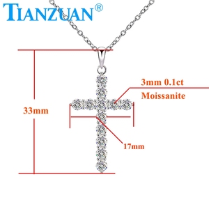 Collar de Plata S925 con <span class=keywords><strong>Colgante</strong></span> de Cruz de Moissanita de 3mm, Joyería Redonda <span class=keywords><strong>Blanca</strong></span> D VVS, Regalo para Compromiso, Boda o Cita - Product Image 3