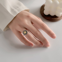Personnalité en médaillon pierre naturelle strass grande fleur bague de fiançailles doux OpenYellow cristal pierres précieuses bague de tournesol pour les femmes