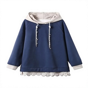 Ever Glow Plus Size Women's Hooded Sweatshirt Solid Color Oversized Drop-Shoulder <b>Long</b> <b>Sleeve</b> Lace Trim Polyester/Cotton - Product Image 1