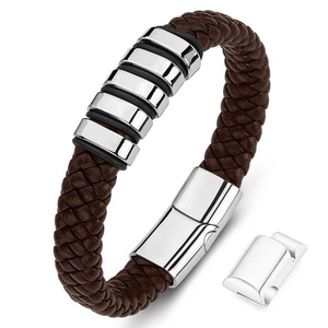 Personalizzato Inciso In <span class=keywords><strong>Acciaio</strong></span> Inox Chiusura Magnetica Braccialetto di <span class=keywords><strong>Cuoio</strong></span> Genuino per Gli Uomini - Product Image 5