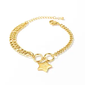 Real U Jewelry Stainless Steel Star Chain Bracelet Fashion Custom Logo Bracelet Double Layer Dainty Bracelet With Extender