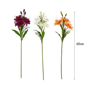 Lys artificiel en soie poly, 3 têtes, pleine floraison, orange, avec 3 bourgeons, pour décoration de vase intérieur, vente en gros directe usine - Product Image 5