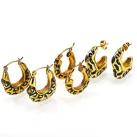 Boucles d'oreilles clous tendance en acier inoxydable plaqué or, motif léopard noir, forme C épaisse, pour le quotidien et les fêtes