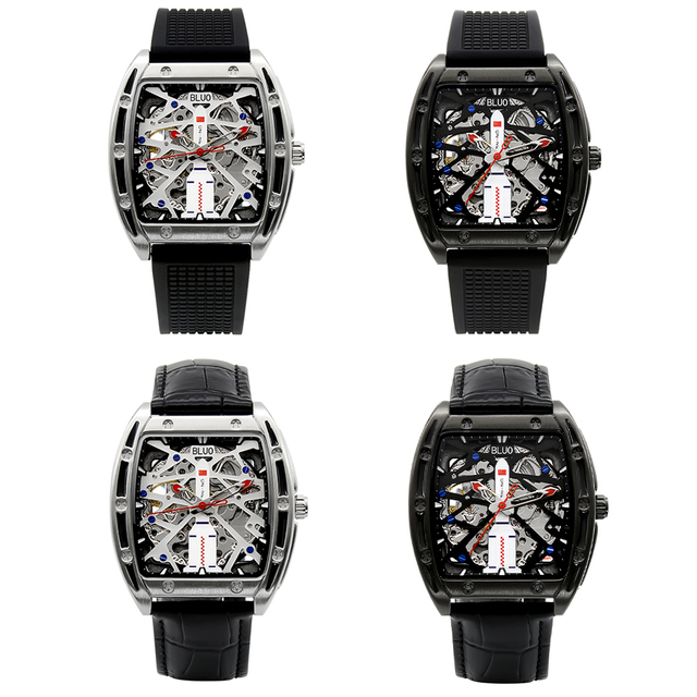 High-end Men's Square Alloy Mechanical Watch with Leather/Silicone Band Glass Dial-Luxury Business Fashion Design Latest Charm