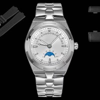 Montre-bracelet haut de gamme à phases lunaires et date rétrograde, bracelet en acier inoxydable argenté, cadran blanc, étanche, tendance 2026, nouveauté