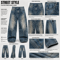 Jeans baggy de luxe de haute qualité, design tendance, coupe large, bleu camouflage, effet usé, style Y2K, pour hommes