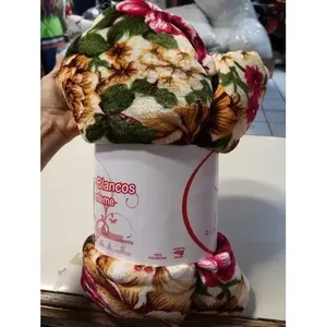 Couverture légère écologique en peluche florale rectangulaire pliée pour usage domestique, style classique quatre saisons, couleurs assorties - Product Image 3