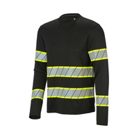 T-shirts de travail haute visibilité noirs à manches courtes/longues avec bandes réfléchissantes – Uniforme de sécurité