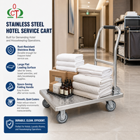 Chariot de service hôtelier en acier inoxydable avec surface antidérapante et roulettes pivotantes robustes pour blanchisserie et entretien ménager