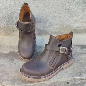 Botas de Trabajo de Cuero de Grano Completo para Hombre, Botines Modernos, Botas de Caballero Vintage con Hebilla, Zapatos de Cuero - Product Image 1