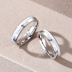 แหวนคู่ชุบเงิน Anillos De Pareja แหวนคู่รักสลักอักษร Fallen for You แหวนแต่งงานแบบปรับขนาดได้ แหวนเปิดสำหรับงานแต่งงาน เครื่องประดับงานแต่งงาน - Product Image 3