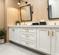 Meuble-lavabo double vasque de style américain avec armoire blanche et poignées dorées