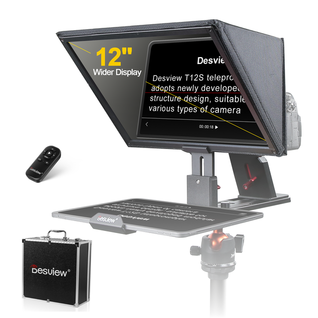 Desview 12.9" Universal Portable Prompting Large Screen Inclined Teleprompter for DSLR Tablet Smartphone Camcorder Conference