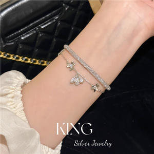 King Silver Jewelry S925 Sterling Silver Bee Clover Bracelet Women's Everyday Wear Fine Charm Bracelet - Product Image 4