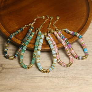 <span class=keywords><strong>Bracciale</strong></span> da Donna con Pietre <span class=keywords><strong>in</strong></span> Stile Bohémien con Catene <span class=keywords><strong>in</strong></span> Acciaio Inossidabile, Intrecciato a Mano, Regolabile ed Elastico con Pietre Naturali - Product Image 1