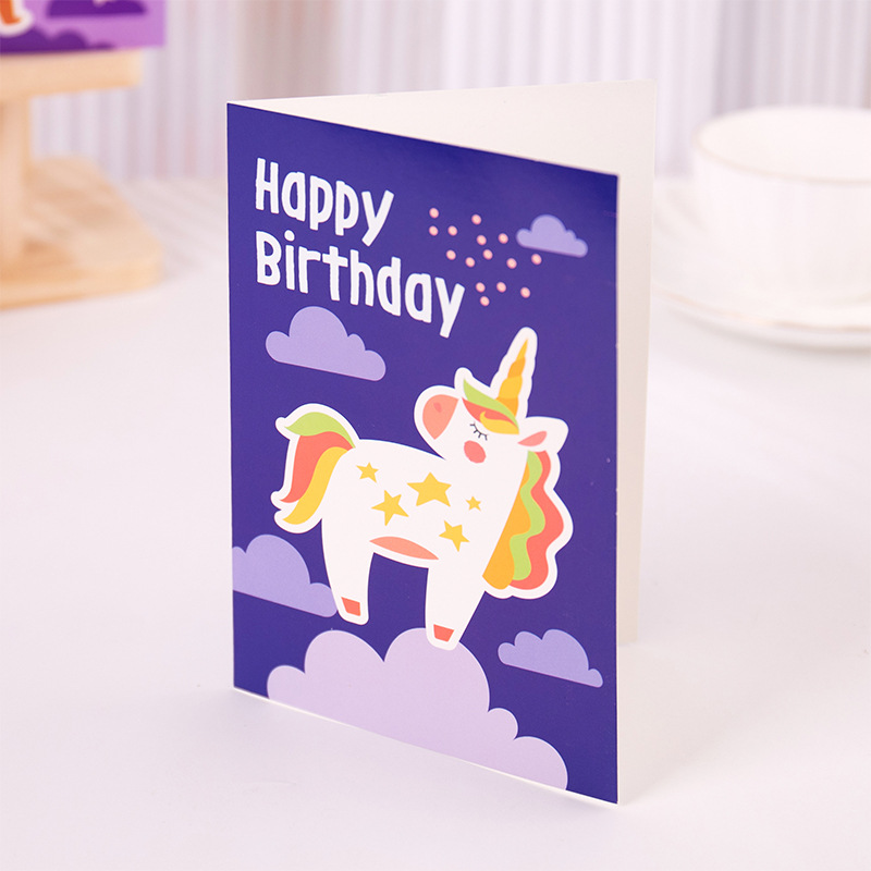 [01] Carte unique Joyeux Anniversaire Licorne - violet