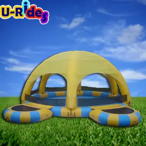 Grande couverture de piscine ronde jaune avec tente gonflable pour enfants et adultes, jeux d'eau en plein air