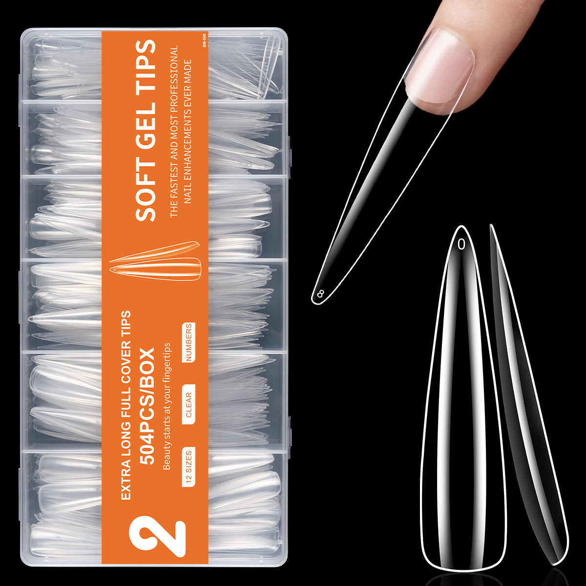 Placa de uñas ultra larga y puntiaguda de 504 piezas