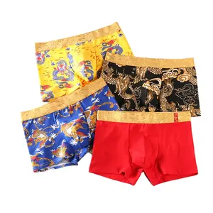 Cheap 4 Pcs Red Color Men Underwear Cotton Boxers Shorts Underpants Boy  Undies Knickers Homme Trunks Year of the Dragon New Year Gifts