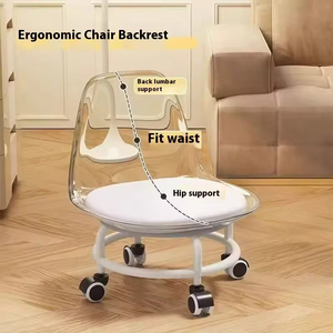 Chaise pivotante à roulettes silencieuses, dossier transparent en acrylique, tabouret bas avec roulettes, tabouret populaire pour changer de chaussures - Product Image 4