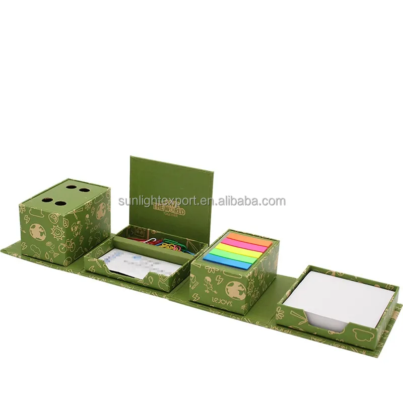 Relatiegeschenk Goedkope Hot Sales Magic Sticky Note Box Set Vierkante Kubus Briefpapier Set Met Pennenhouder En Clip Houder