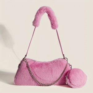 Bolso de Mano de Peluche Rosa con Logotipo Personalizado, Bolso de Hombro de Piel Sintética al por Mayor, Bolso Cruzado de Peluche Moderno con <span class=keywords><strong>Monedero</strong></span> - Product Image 5