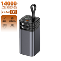 Batterie externe portable HYTO Factory 14000mAh, chargeur rapide PD 22.5W, câbles doubles intégrés, 4 sorties, écran LED pour iPhone et Android