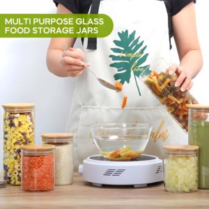 מיכלי אחסון מזון שקופים מזכוכית בורוסיליקט, אטומים לאוויר, ניתנים לערום, עם מכסי במבוק לארון המטבח, במגוון גדלים - Product Image 2