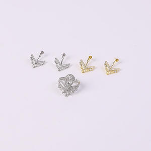 Conjunto de Anillo y Pendientes de Plata S925 DIY, con Cuentas Incrustadas en Forma de V, Nuevos Accesorios para Mujeres de Hong Kong - Product Image 1